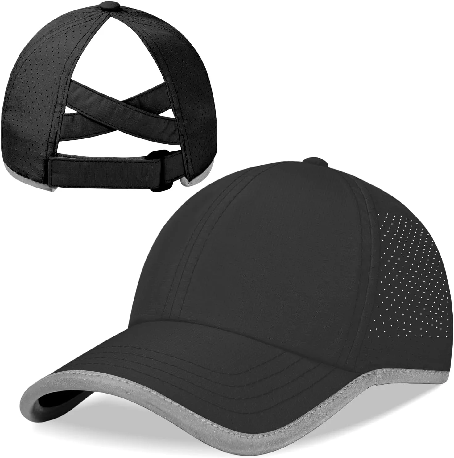 Girls Criss Cross Ponytail Baseball Cap Reflective Quick Dry Hat Kids Cooling Mesh Outdoor Sports Hat for Age 3-12