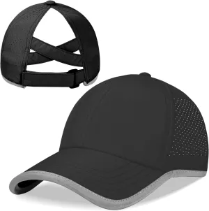 Girls Criss Cross Ponytail Baseball Cap Reflective Quick Dry Hat Kids Cooling Mesh Outdoor Sports Hat for Age 3-12