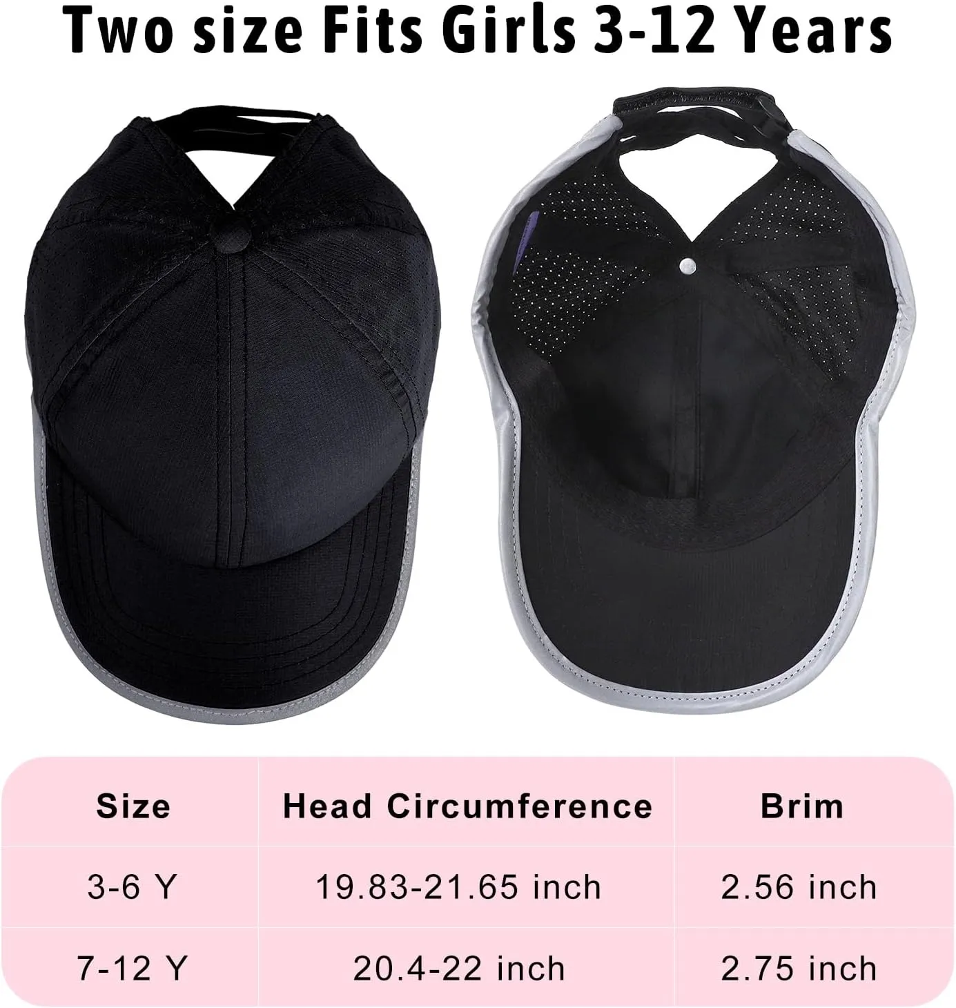 Girls Criss Cross Ponytail Baseball Cap Reflective Quick Dry Hat Kids Cooling Mesh Outdoor Sports Hat for Age 3-12