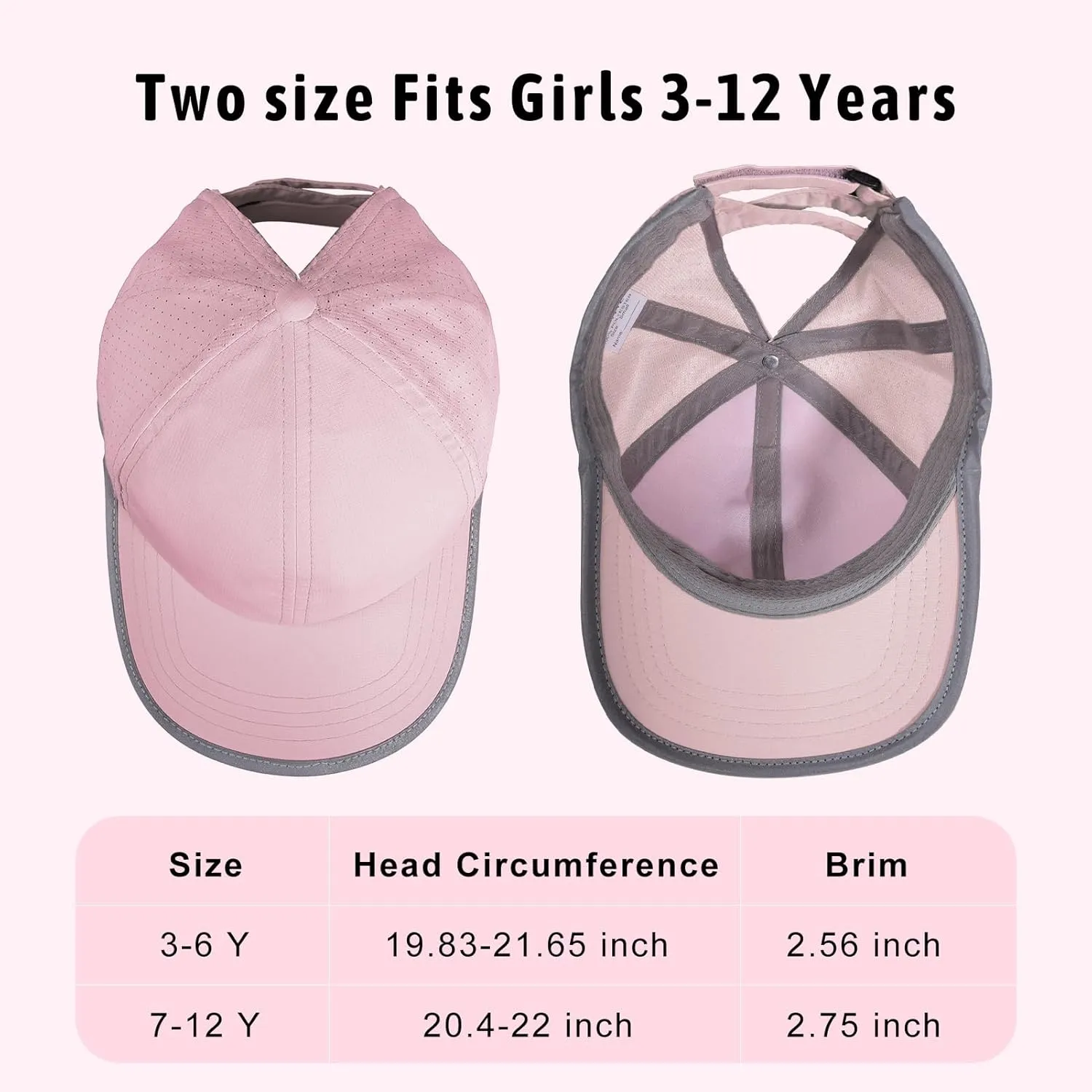 Girls Criss Cross Ponytail Baseball Cap Reflective Quick Dry Hat Kids Cooling Mesh Outdoor Sports Hat for Age 3-12