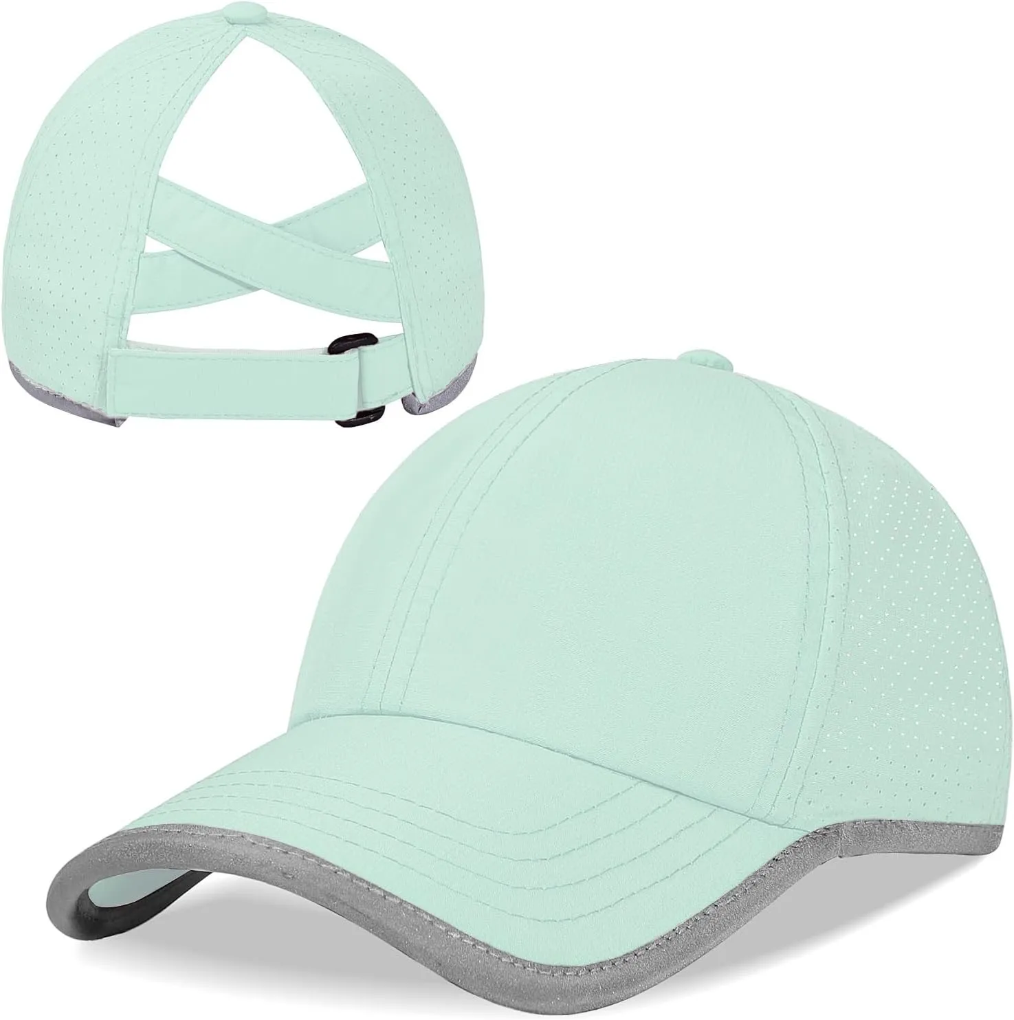 Girls Criss Cross Ponytail Baseball Cap Reflective Quick Dry Hat Kids Cooling Mesh Outdoor Sports Hat for Age 3-12