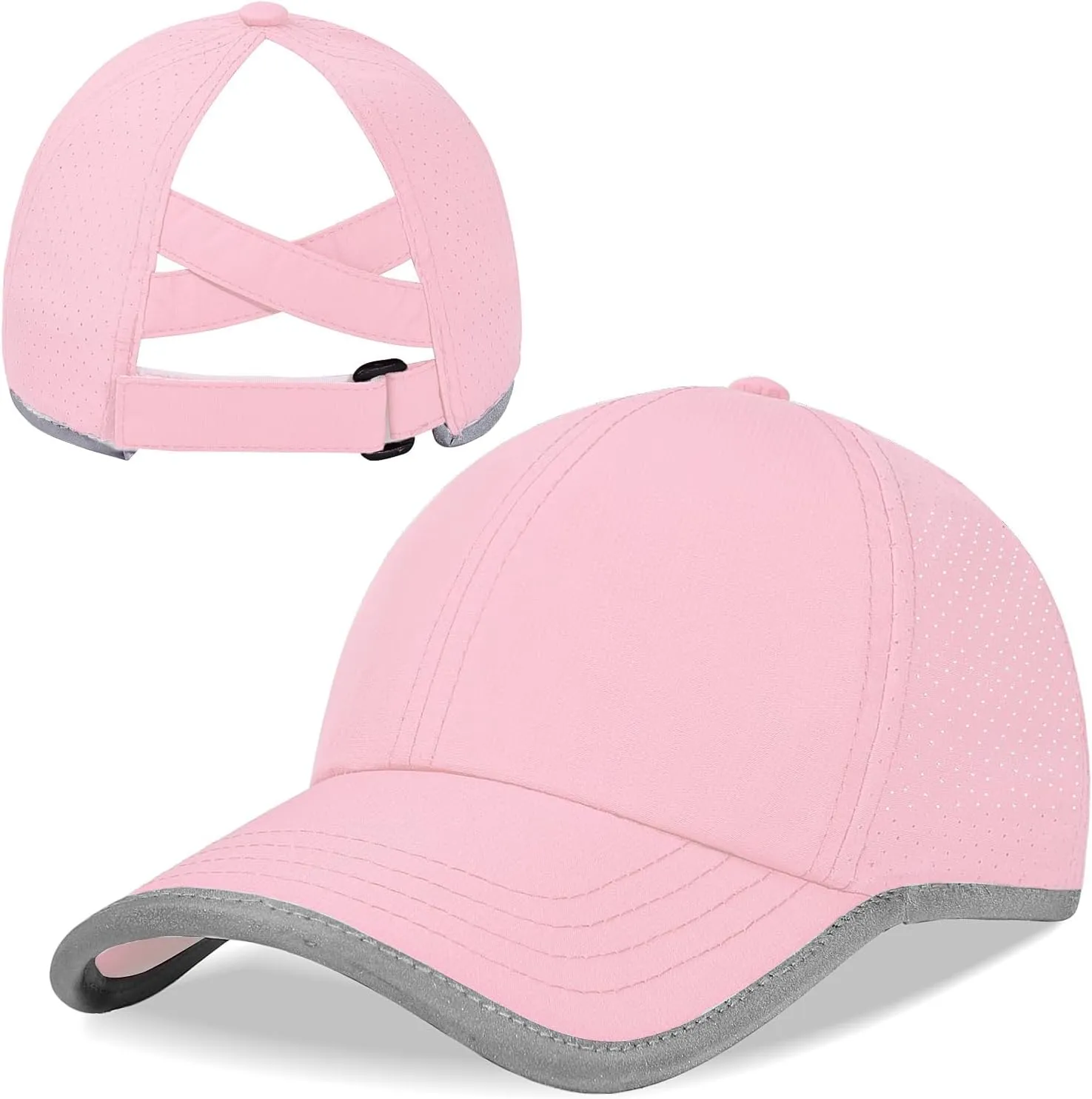 Girls Criss Cross Ponytail Baseball Cap Reflective Quick Dry Hat Kids Cooling Mesh Outdoor Sports Hat for Age 3-12