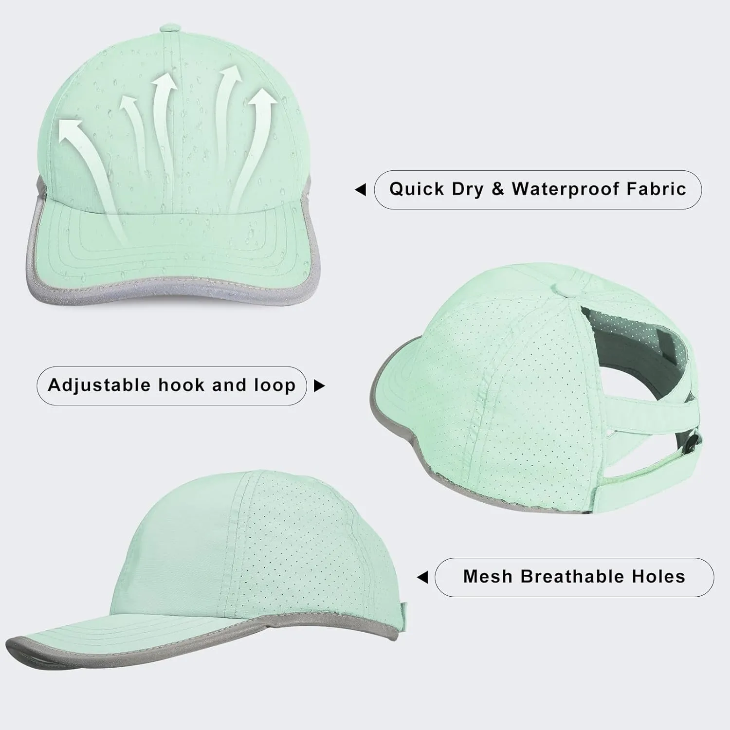Girls Criss Cross Ponytail Baseball Cap Reflective Quick Dry Hat Kids Cooling Mesh Outdoor Sports Hat for Age 3-12