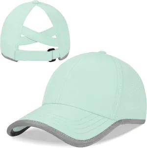 Girls Criss Cross Ponytail Baseball Cap Reflective Quick Dry Hat Kids Cooling Mesh Outdoor Sports Hat for Age 3-12