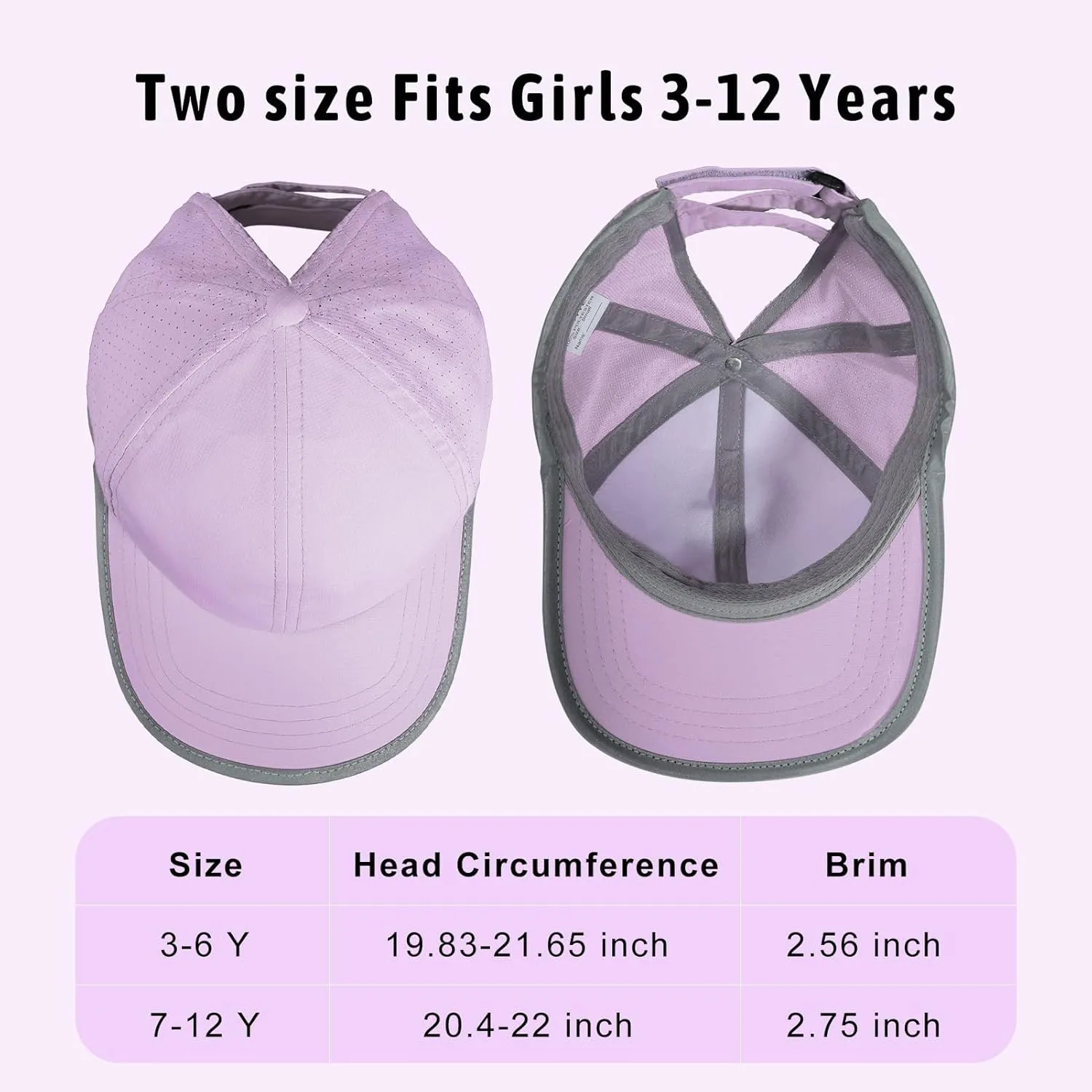 Girls Criss Cross Ponytail Baseball Cap Reflective Quick Dry Hat Kids Cooling Mesh Outdoor Sports Hat for Age 3-12