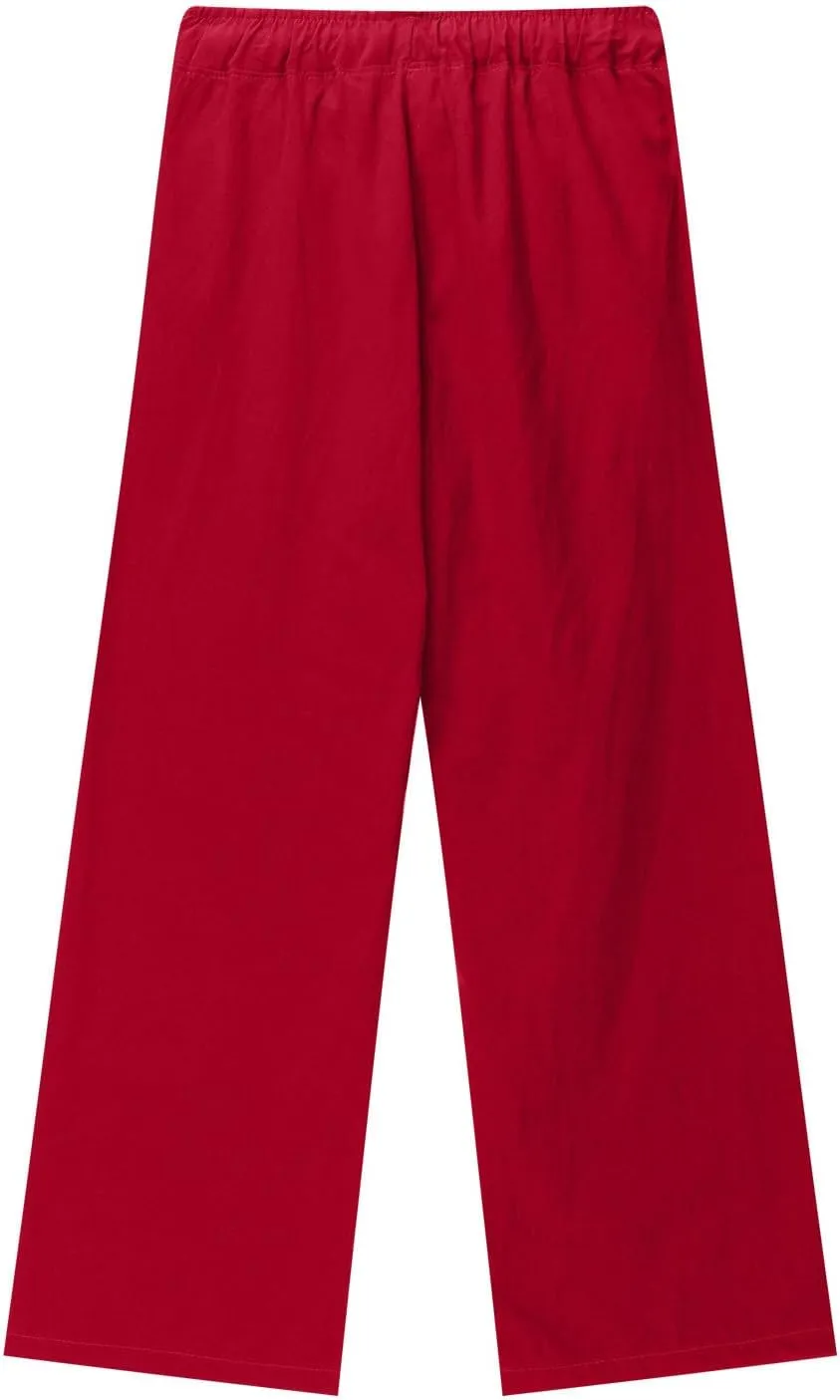 Girls Linen Pants High Waisted Loose Fit Girls Pants Size 10-12 Casual Summer Wide Leg Drawstring Trousers with Pockets
