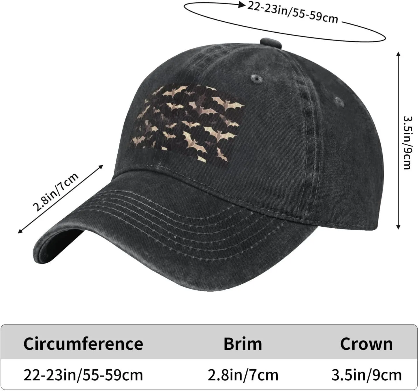 Halloween Flying Bats Unisex Baseball Cap Breathable Cotton Trucker Hat Classic Denim Dad Hat Summer Sun Hat