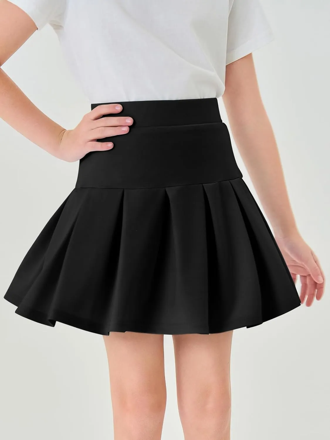 Haloumoning Girls Pleated Skirts School Kids Casual Mini Flare A Line Uniform Skorts Skirt 5-14 Years
