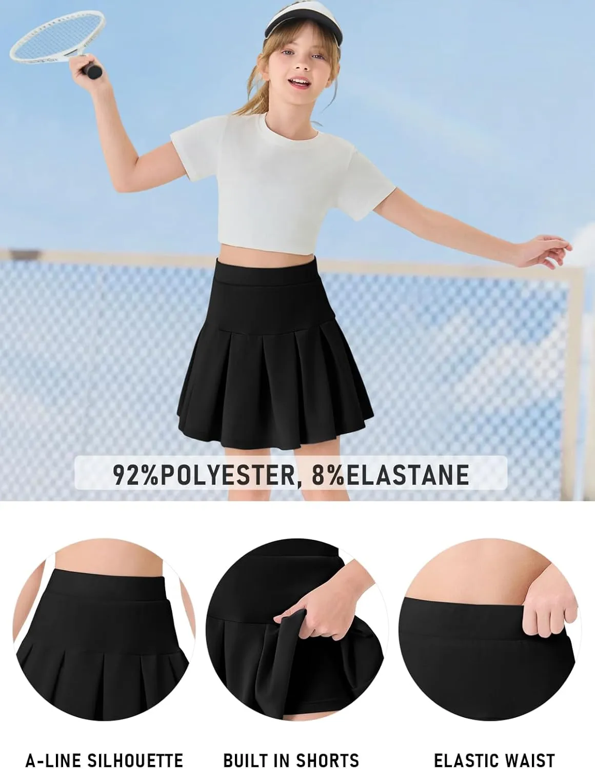 Haloumoning Girls Pleated Skirts School Kids Casual Mini Flare A Line Uniform Skorts Skirt 5-14 Years