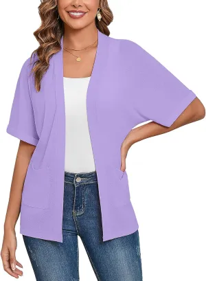 Heymoments Women's Lightweight Open Front Cardigans Short Sleeve Casual Soft Knit Cardigan Sweaters with Pocket S-2XL