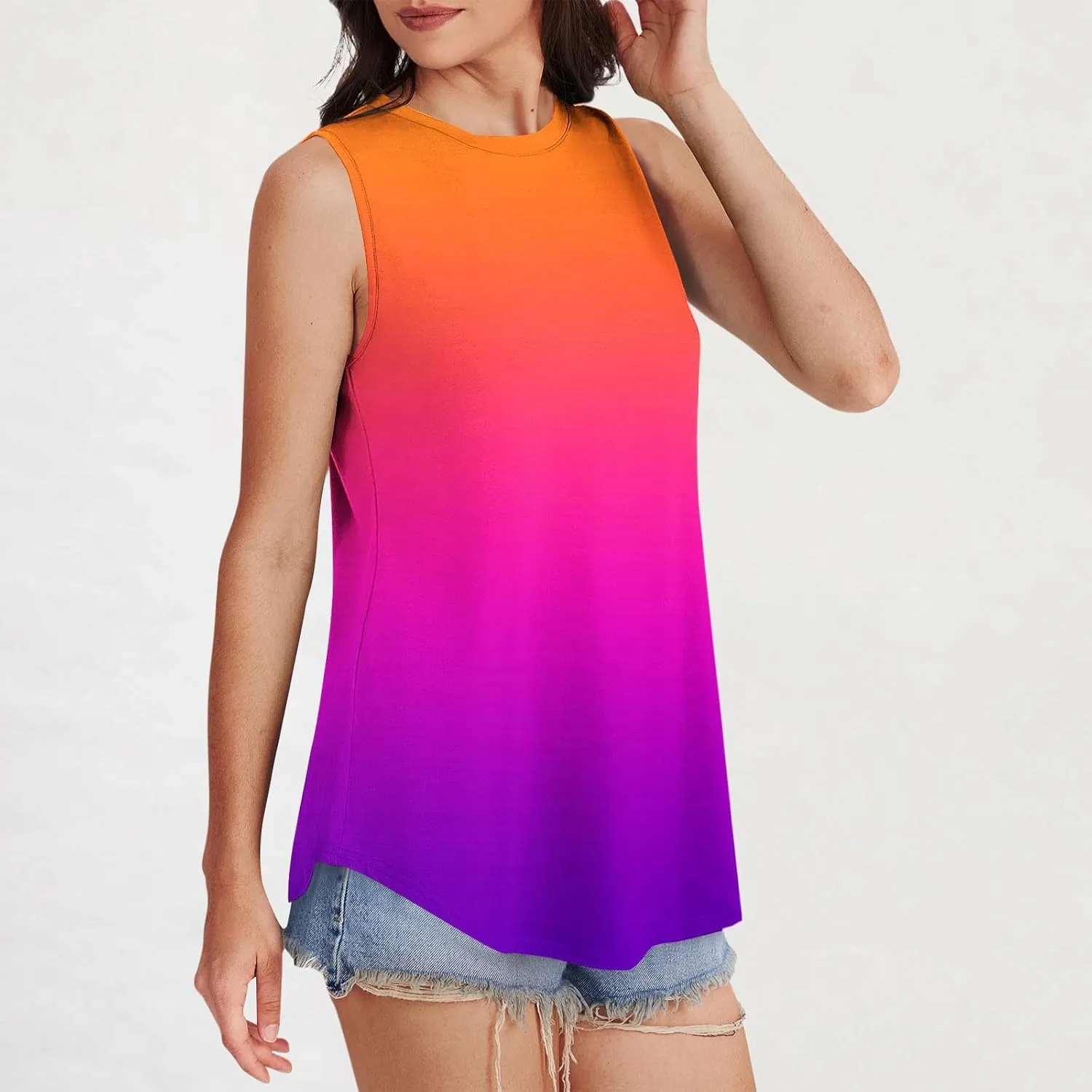 HGps8w Women's Trendy Gradient Tank Tops - Loose Fit Casual Crew Neck Sleeveless Tunic Blouse Cute Summer Flowy Tee Shirts