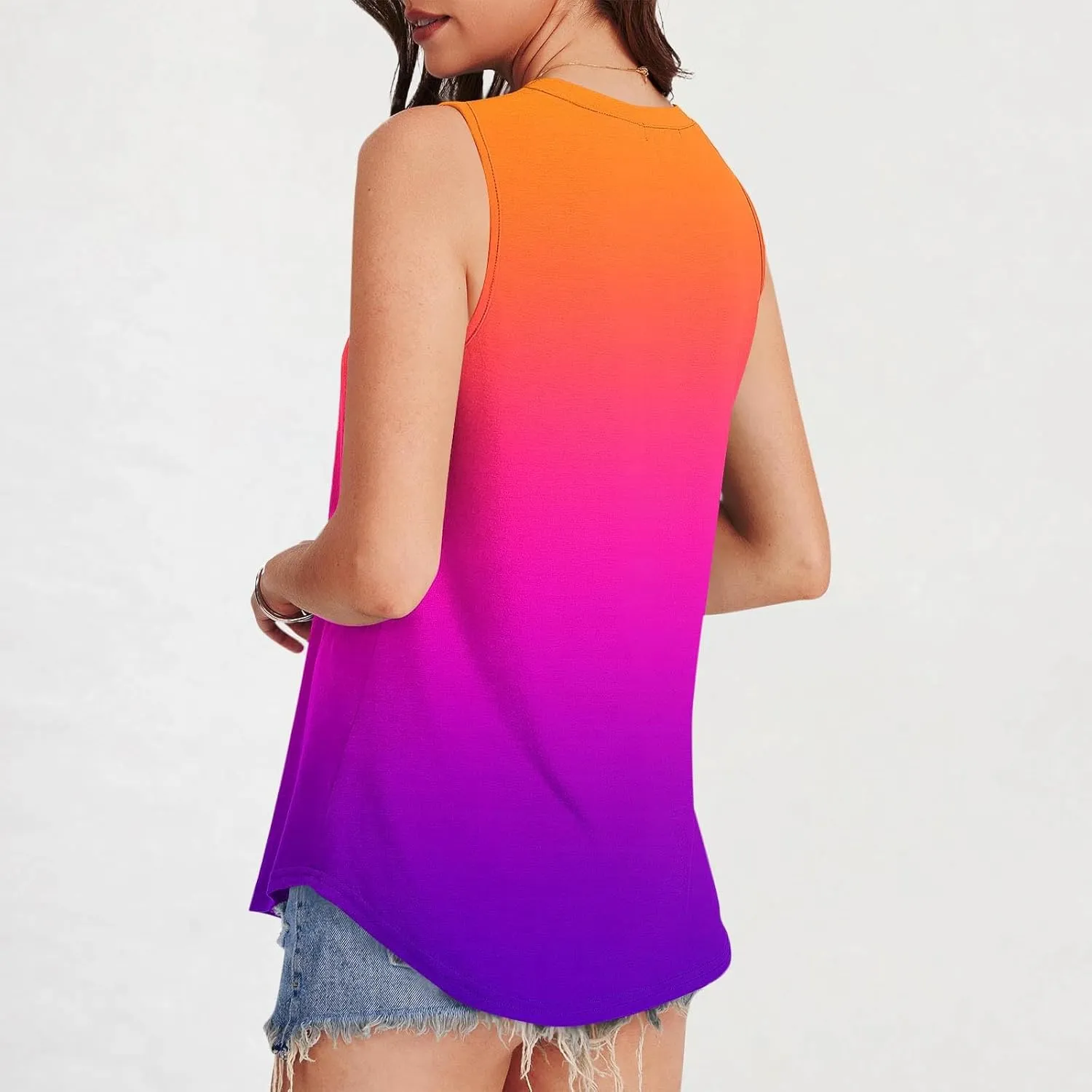 HGps8w Women's Trendy Gradient Tank Tops - Loose Fit Casual Crew Neck Sleeveless Tunic Blouse Cute Summer Flowy Tee Shirts