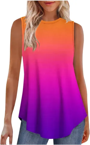HGps8w Women's Trendy Gradient Tank Tops - Loose Fit Casual Crew Neck Sleeveless Tunic Blouse Cute Summer Flowy Tee Shirts