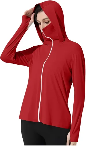 HGps8w Women's UPF 50  Sun Protection Jacket Lightweight Cooling Long Sleeve Sun Shirt Outdoor Hiking Hoodie with Face Cover
