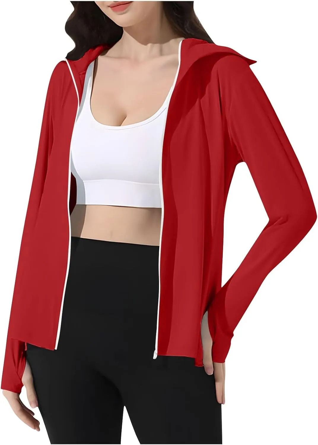 HGps8w Women's UPF 50  Sun Protection Jacket Lightweight Cooling Long Sleeve Sun Shirt Outdoor Hiking Hoodie with Face Cover