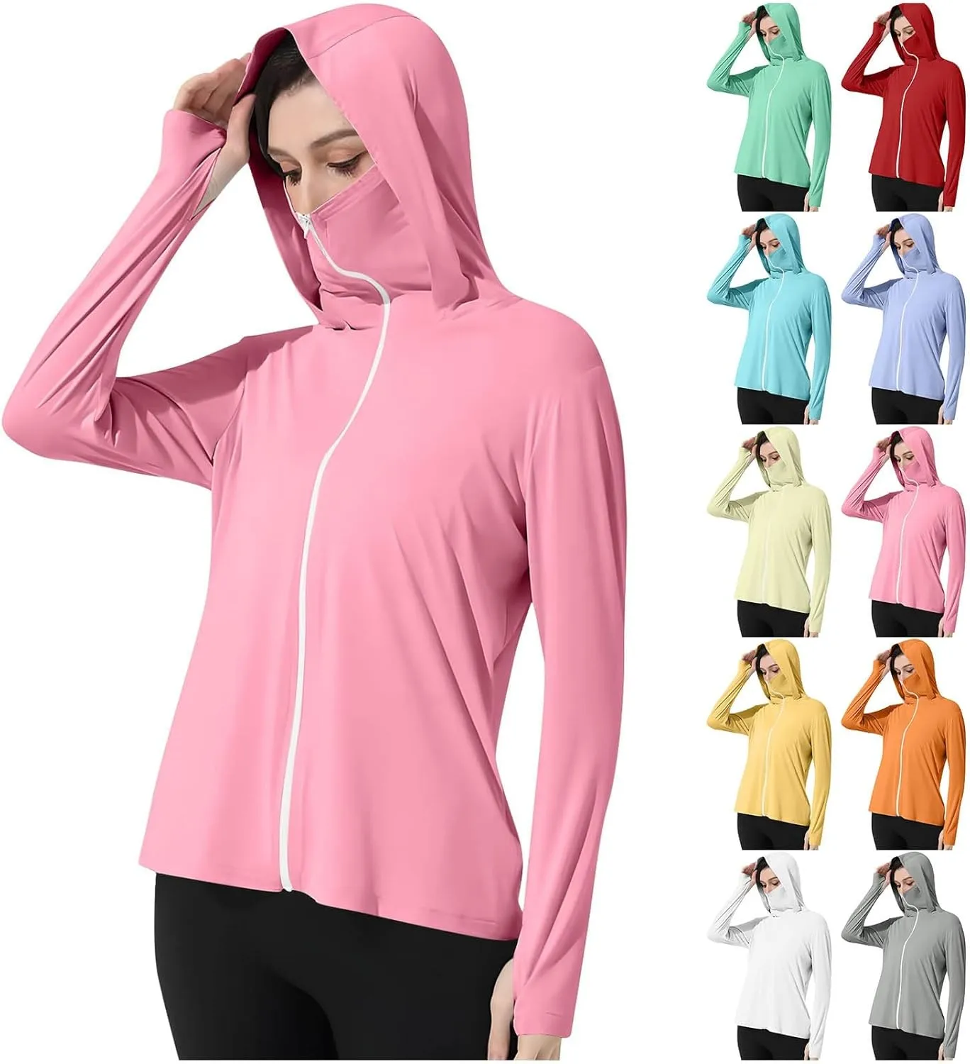 HGps8w Women's UPF 50  Sun Protection Jacket Lightweight Cooling Long Sleeve Sun Shirt Outdoor Hiking Hoodie with Face Cover