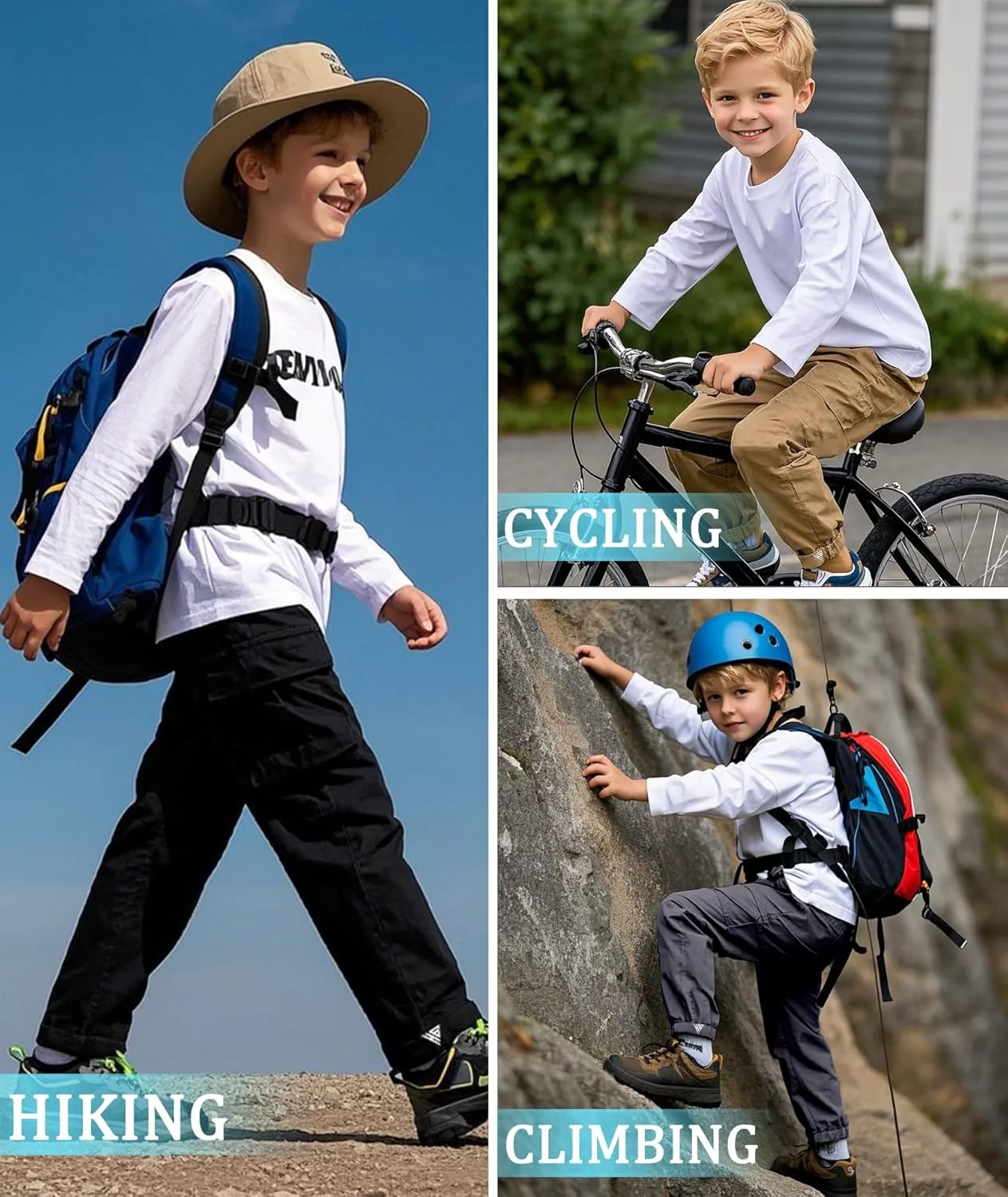 HIBETY Hiking Pants for Boys - UPF 50  Sun Protection, Breathable Cotton Cargo Jogger Pants for Kids' Outdoor Exploration