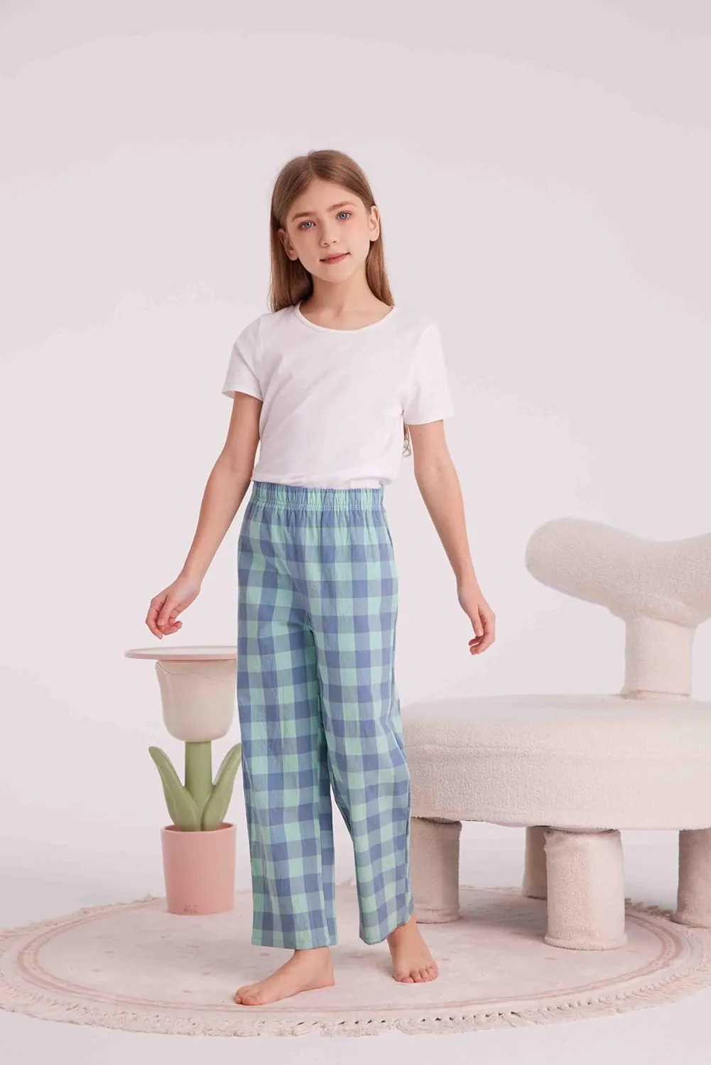 HiddenValor Big Girls Lightweight Woven Cotton Pajama Lounge Pants with Pockets