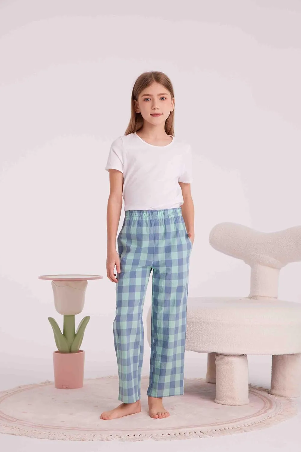HiddenValor Big Girls Lightweight Woven Cotton Pajama Lounge Pants with Pockets
