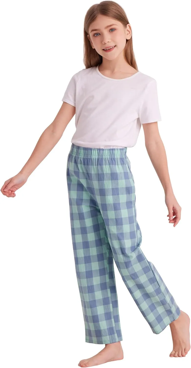 HiddenValor Big Girls Lightweight Woven Cotton Pajama Lounge Pants with Pockets