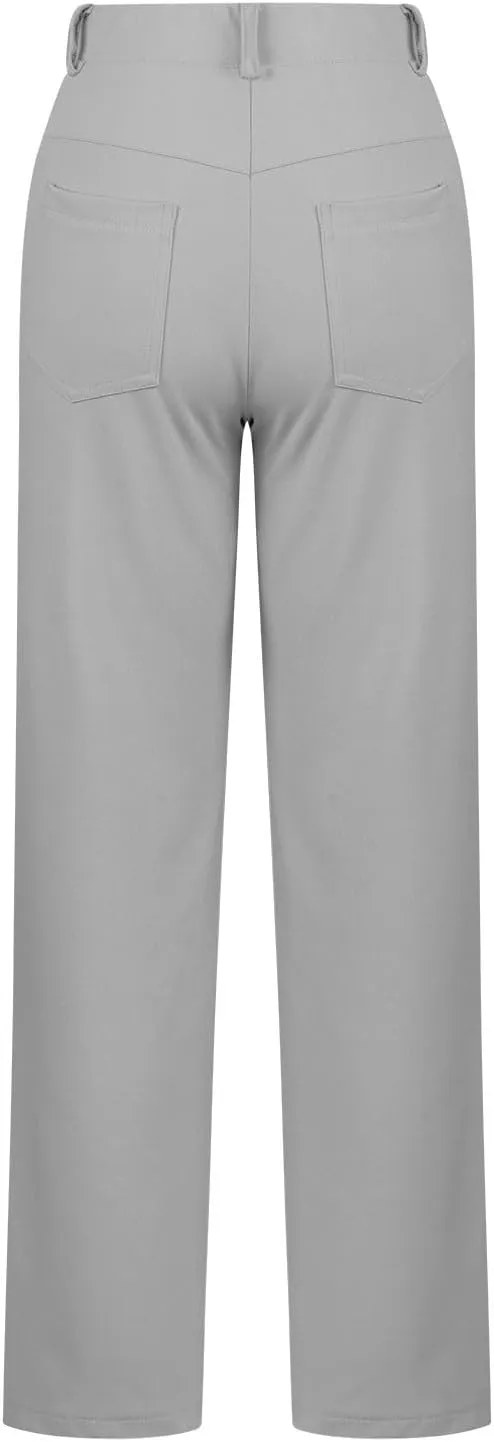 High Waist Work Pants for Women Casual Straight Leg Trousers Stretch Waist Basic Solid Color Office Dress Pants