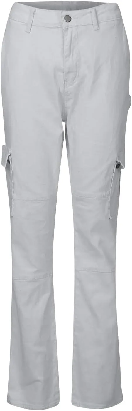 High Waisted Cargo Pants for Women Casual Baggy Cargo Jeans Straight Wide Leg Trousers Stretchy Pants with Pockets