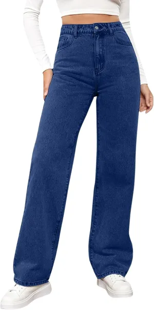 High Waisted Jeans for Women Straight Leg Denim Pants Wide Leg Jeans High Rise Trendy Pants Plus Size with Pocket