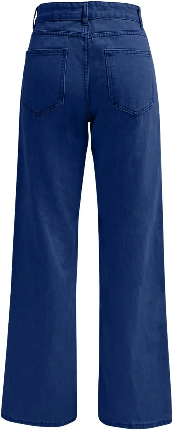 High Waisted Jeans for Women Straight Leg Denim Pants Wide Leg Jeans High Rise Trendy Pants Plus Size with Pocket