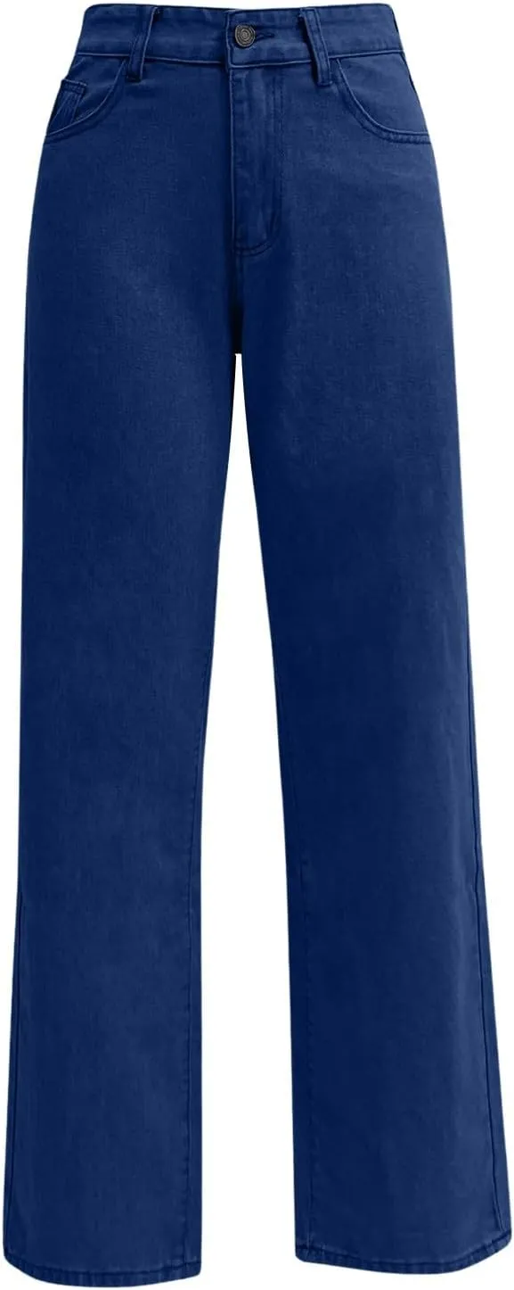 High Waisted Jeans for Women Straight Leg Denim Pants Wide Leg Jeans High Rise Trendy Pants Plus Size with Pocket