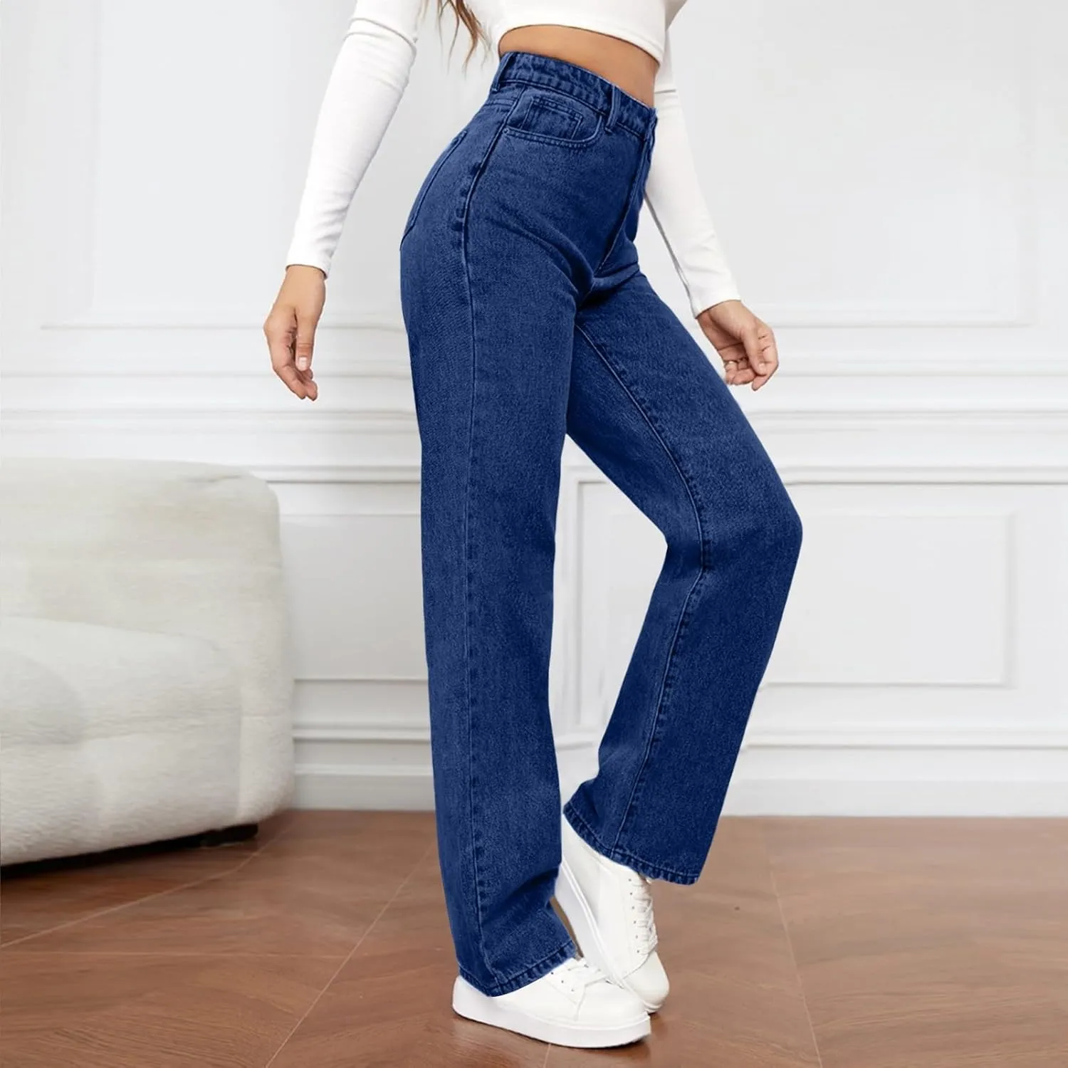 High Waisted Jeans for Women Straight Leg Denim Pants Wide Leg Jeans High Rise Trendy Pants Plus Size with Pocket