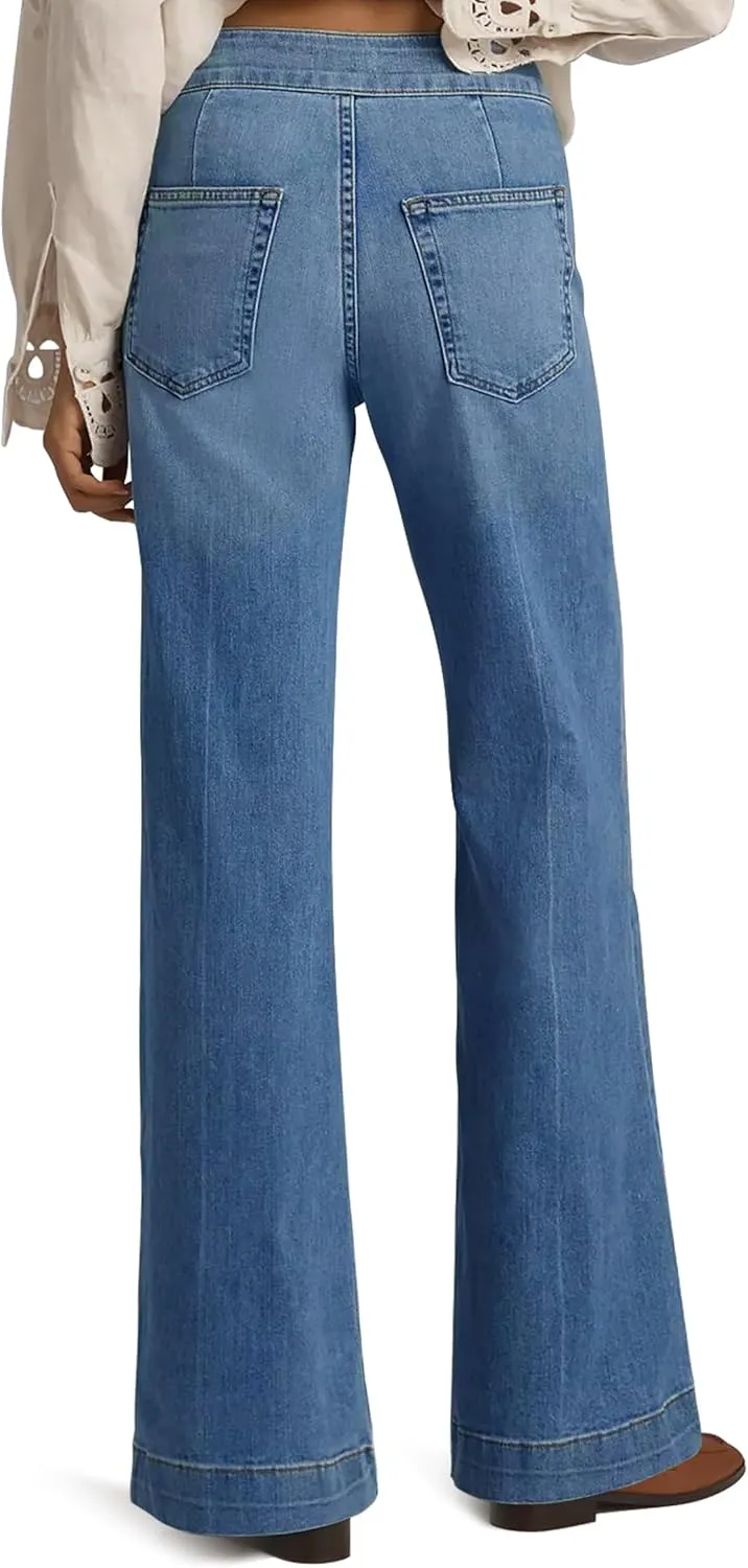 High Waisted Wide Leg Jeans Stretchy Flare Jeans for Women Loose Baggy Denim Pants with Pockets Y2K Trendy