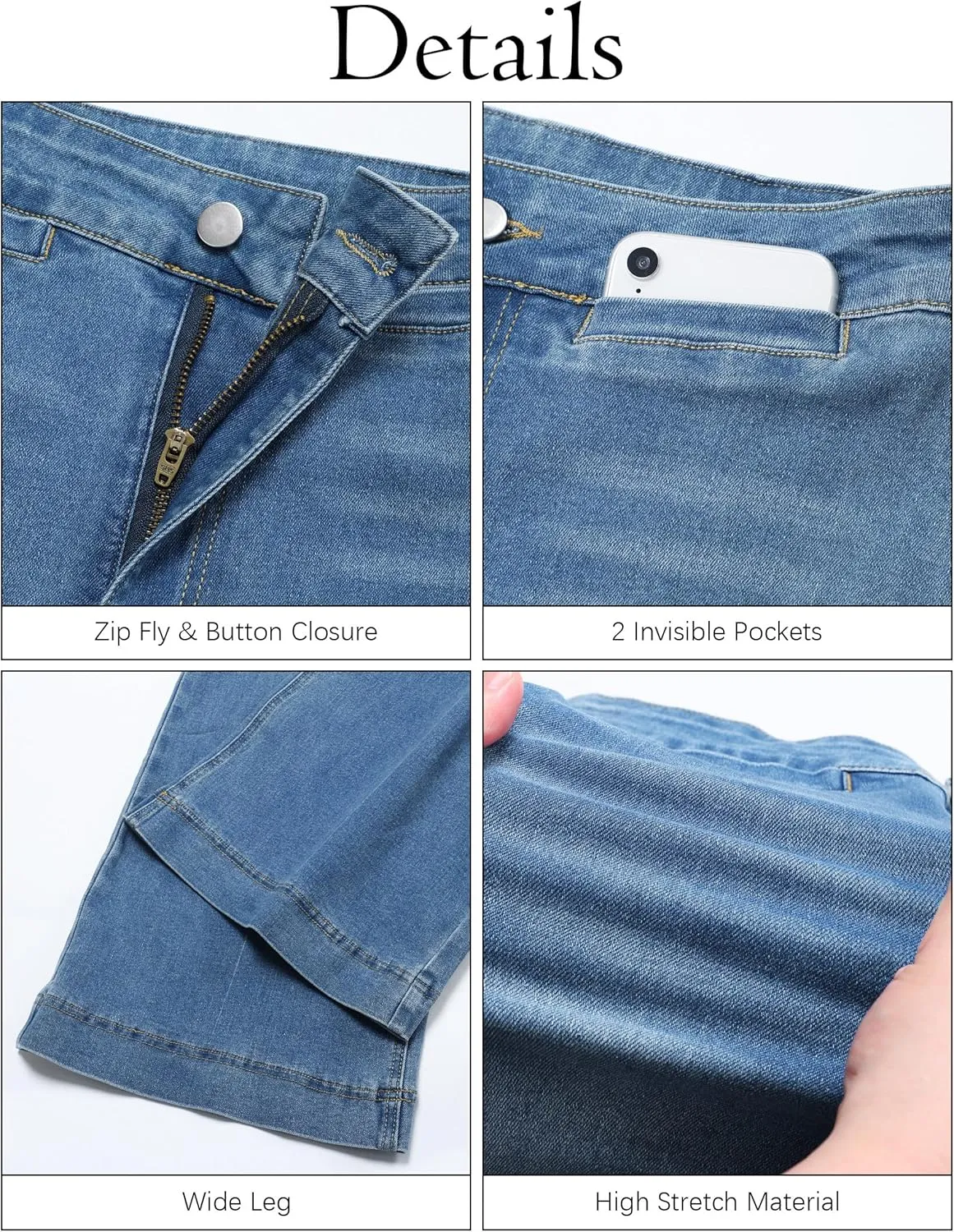 High Waisted Wide Leg Jeans Stretchy Flare Jeans for Women Loose Baggy Denim Pants with Pockets Y2K Trendy
