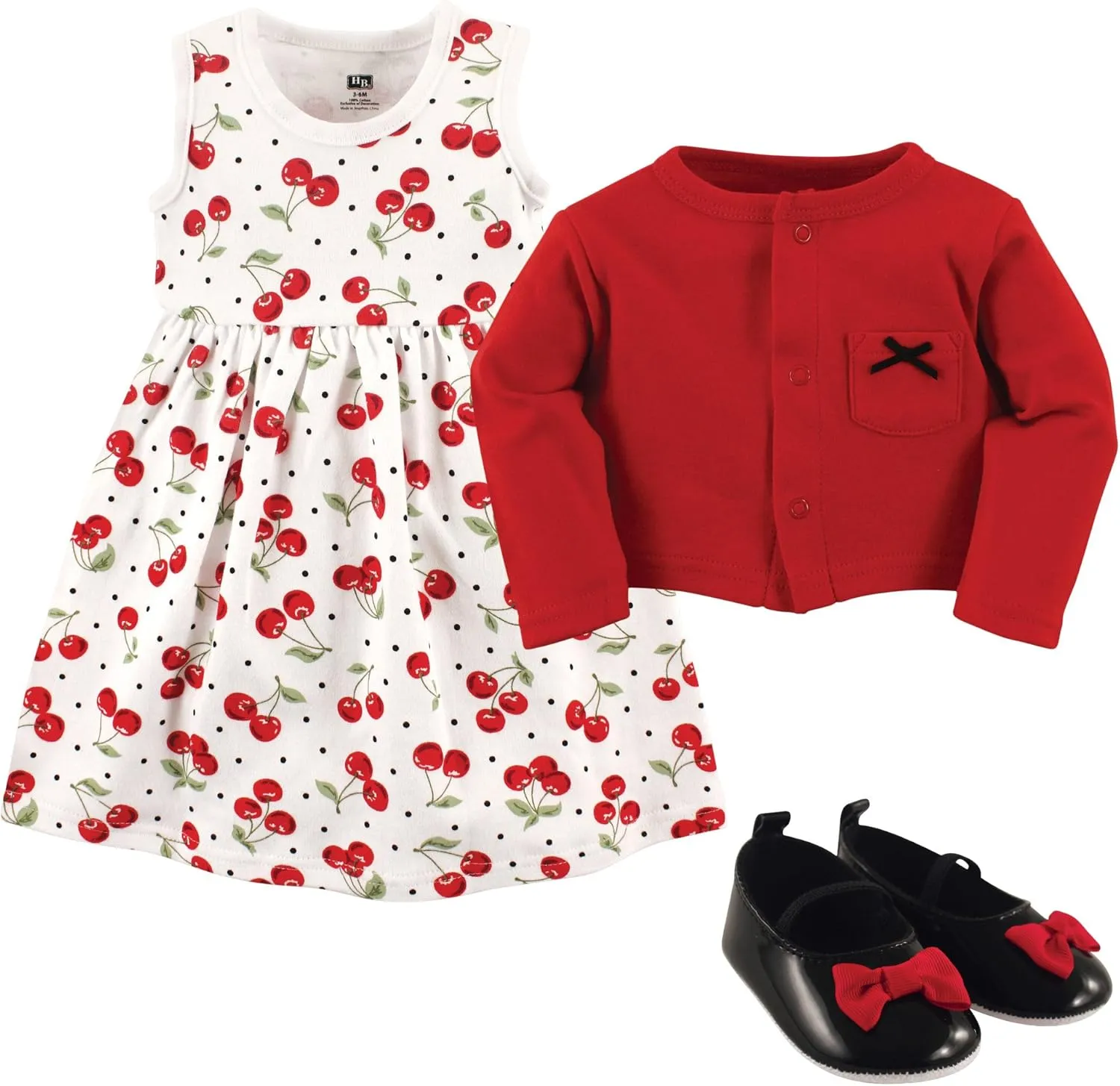 Hudson Baby baby-girls Cotton Dress, Cardigan and Shoe Set