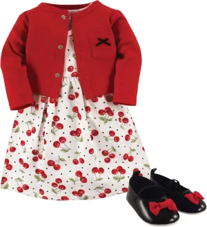 Hudson Baby baby-girls Cotton Dress, Cardigan and Shoe Set