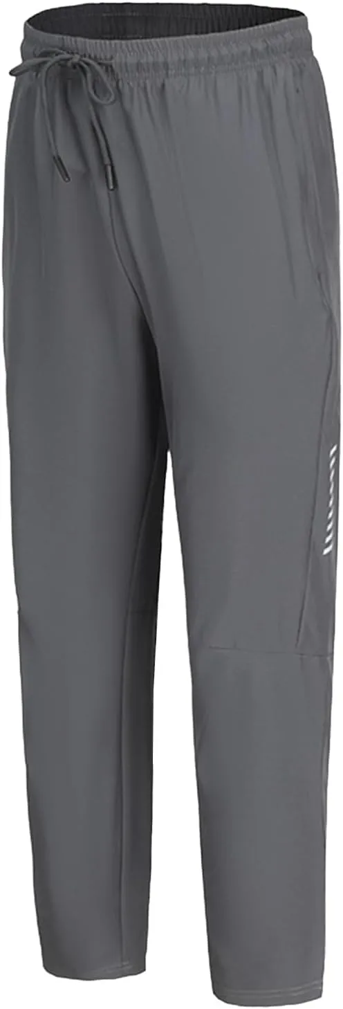 Ice Silk Casual Pants for Men Drawstring Quick Drying Straight Leg Pants Lightweight Stretch Soft Comfy-Fit Trousers