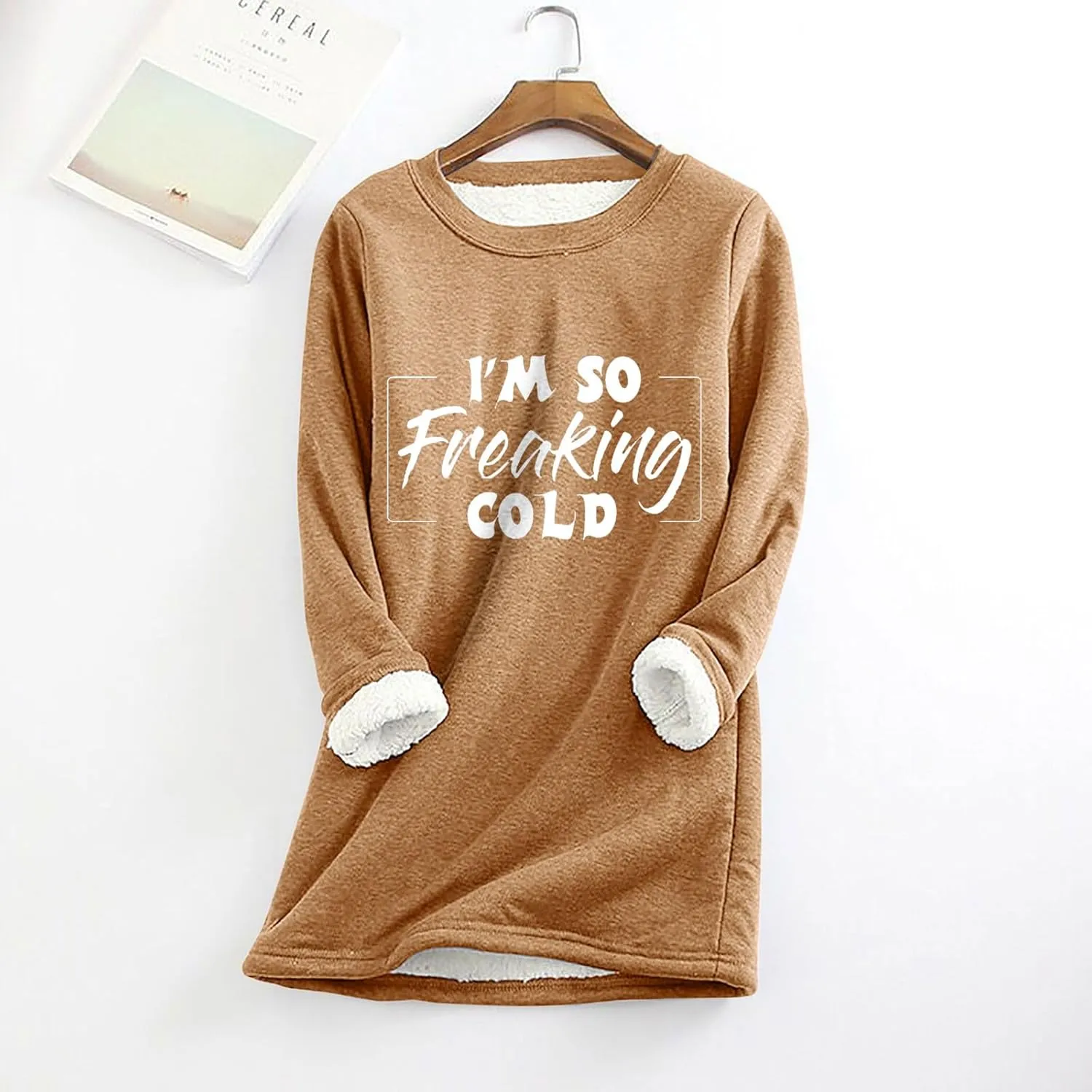 I'm So Freaking Cold Fleece Sweatshirt for Women Thermal Warm Loungewear Tops Crewneck Long Sleeve Pullover Shirt