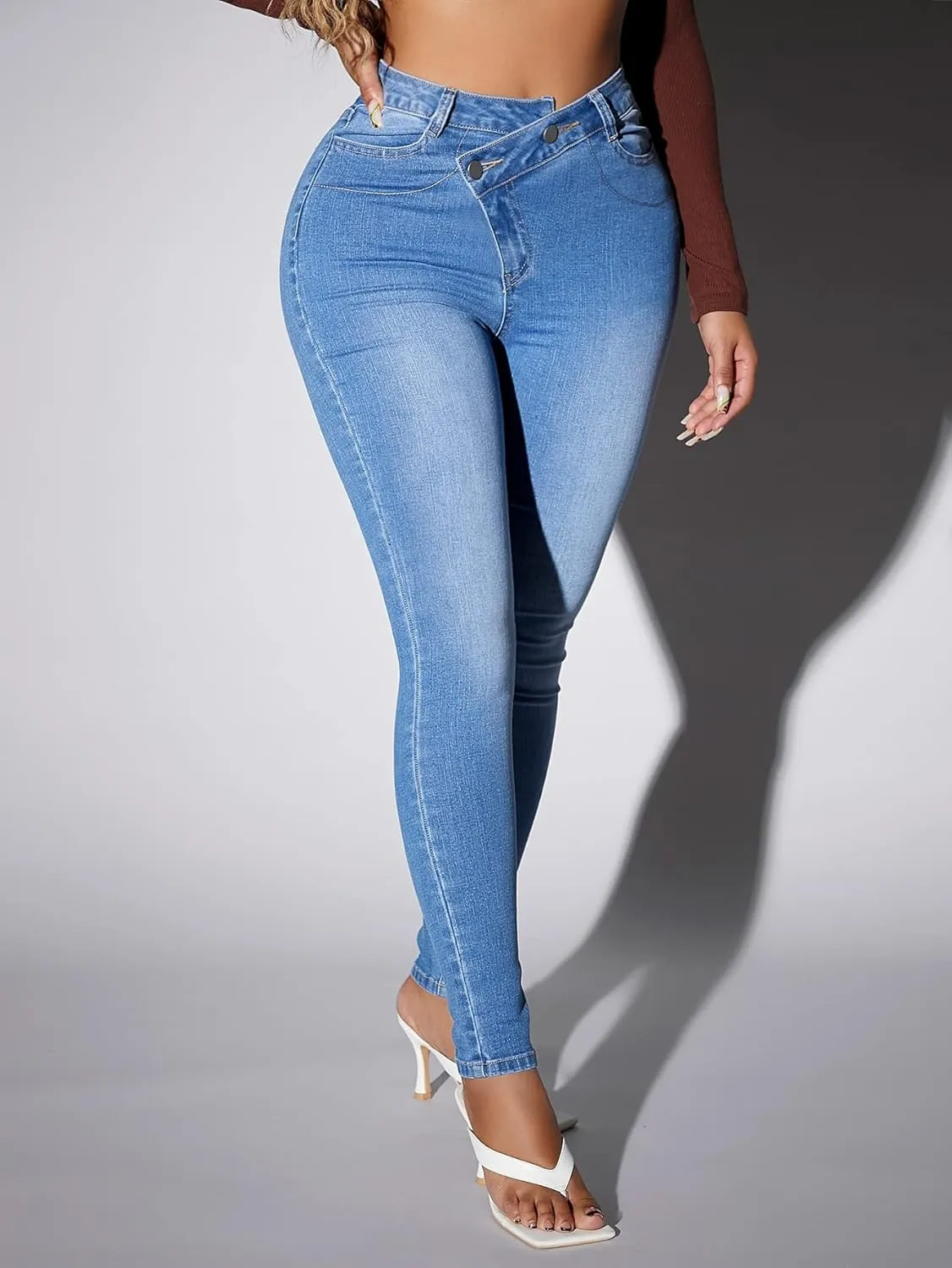Jeans for Women Pants for Women Women's Jeans High Waisted Buttoned Skinny Jeans (Size : W31 L32)