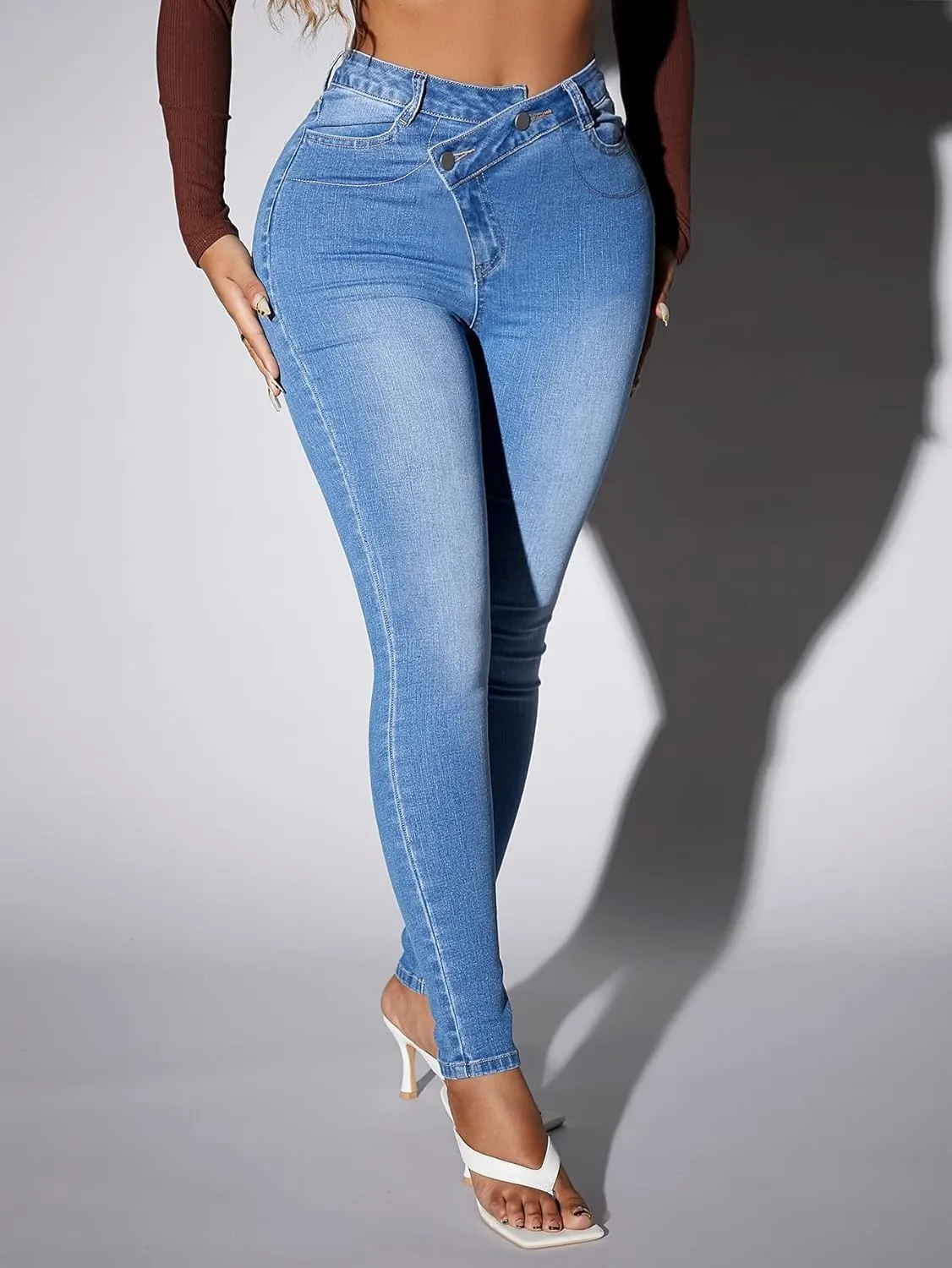 Jeans for Women Pants for Women Women's Jeans High Waisted Buttoned Skinny Jeans (Size : W31 L32)