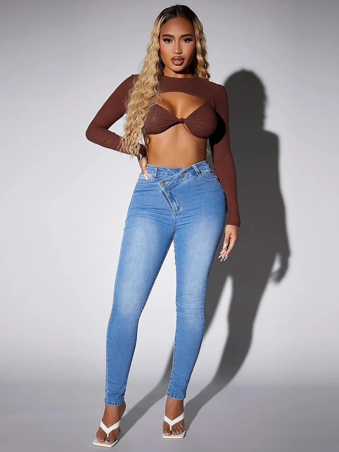 Jeans for Women Pants for Women Women's Jeans High Waisted Buttoned Skinny Jeans (Size : W31 L32)