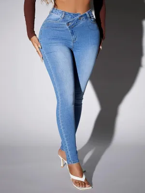 Jeans for Women Pants for Women Women's Jeans High Waisted Buttoned Skinny Jeans (Size : W31 L32)