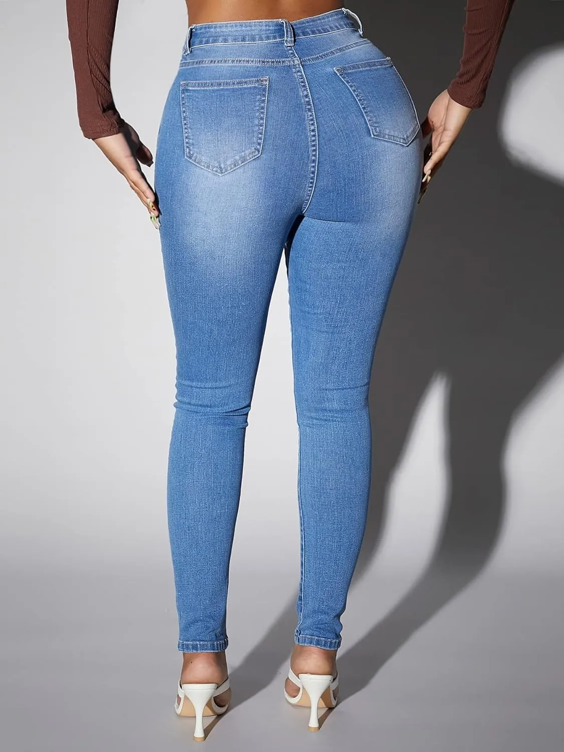 Jeans for Women Pants for Women Women's Jeans High Waisted Buttoned Skinny Jeans (Size : W31 L32)