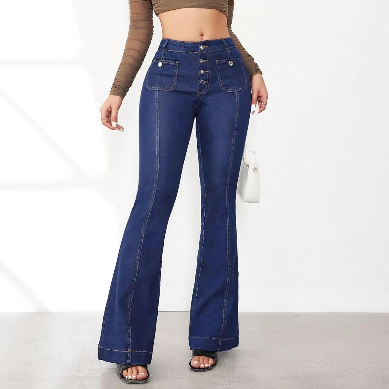 Jeans for Women Womens Jeans Stretchy High or Mid Waisted Jeans for Women Womens Wide Leg Pants