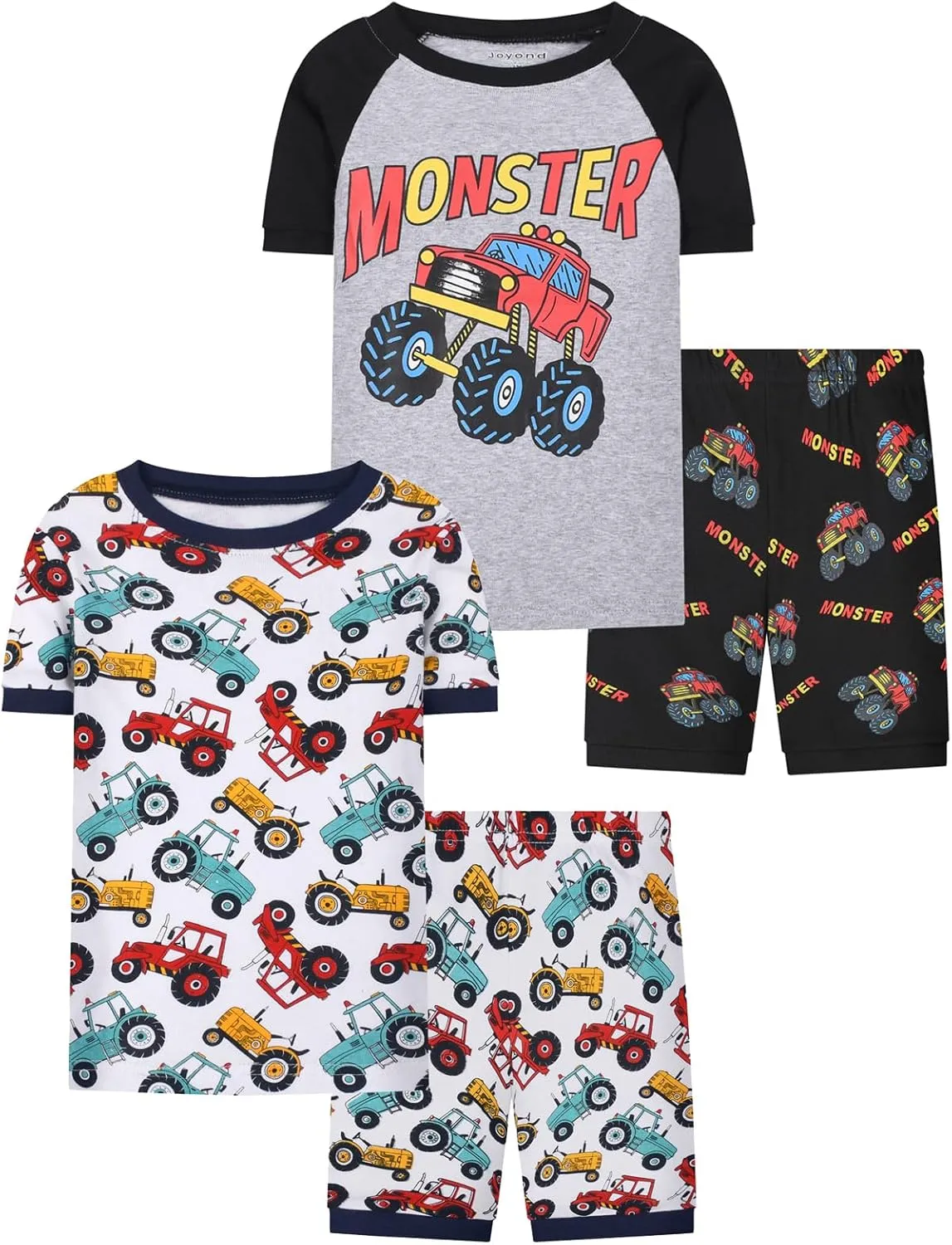 Joyond Boys Pure Cotton Summer Pjs for 2-14 Years, Kids Short Sleeve 4-Piece Pajamas Set Little Boys Sleepwear