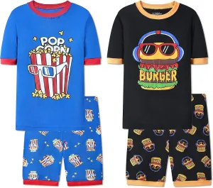 Joyond Boys Pure Cotton Summer Pjs for 2-14 Years, Kids Short Sleeve 4-Piece Pajamas Set Little Boys Sleepwear