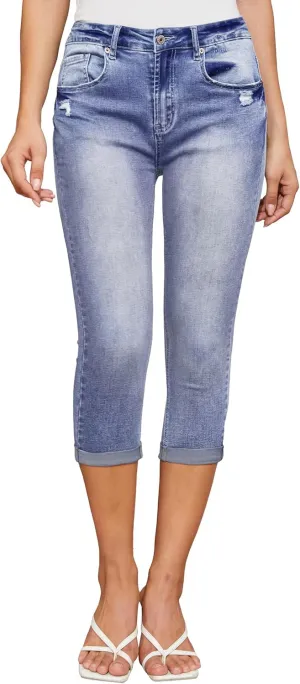 Jumppmile Women's Capri Jeans High Waisted Skinny Stretch Casual Denim Cropped Pants