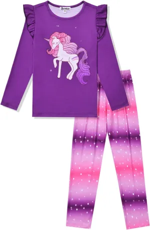 Jxstar Girls Pajamas Pjs Set Flutter Sleeve Sleepwear Kids Fall Winter Cotton Night Clothes