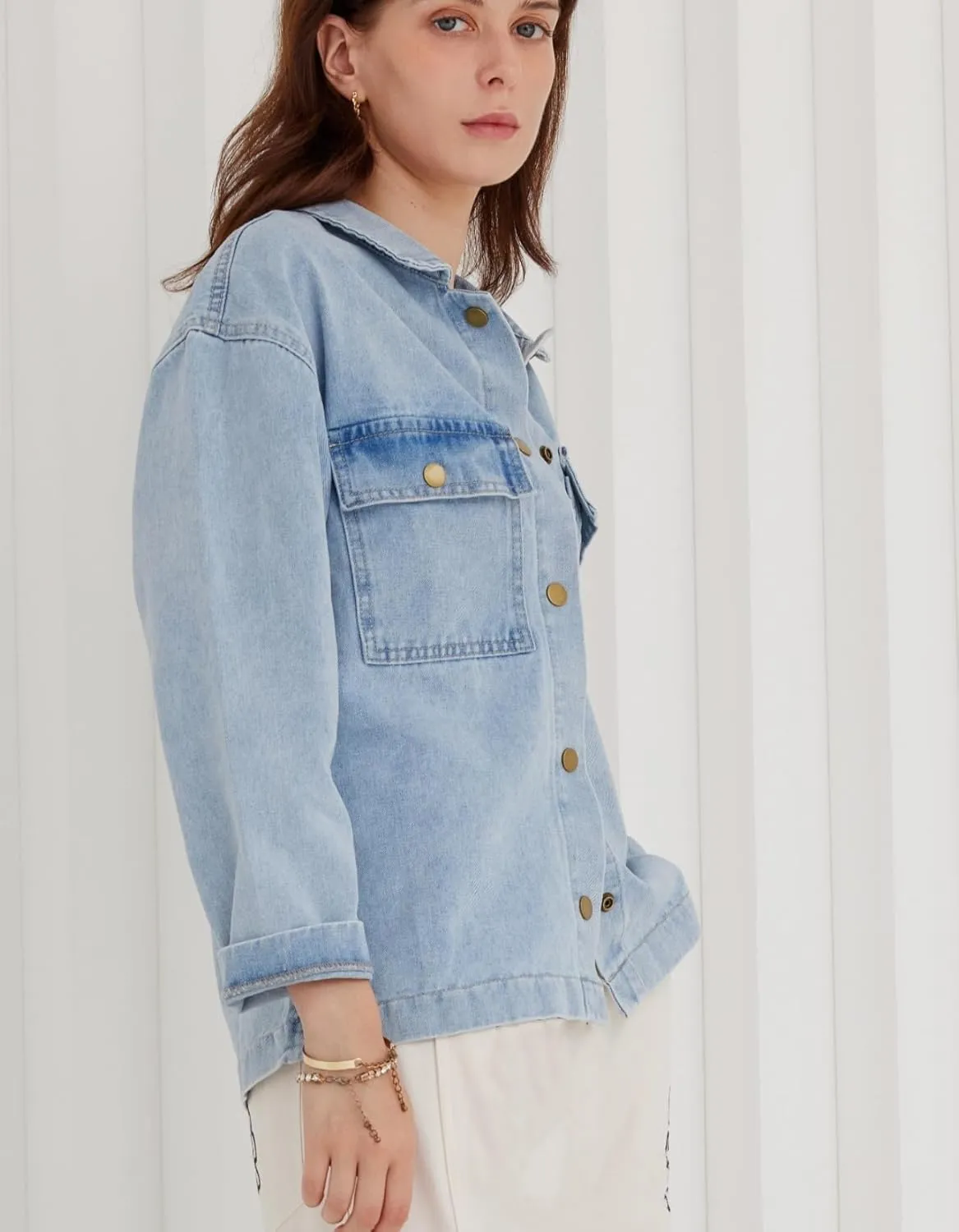 Kedera Women Button Down Jean Shirt Denim Jackets Fashion Oversized Western Work Jacket with Pockets