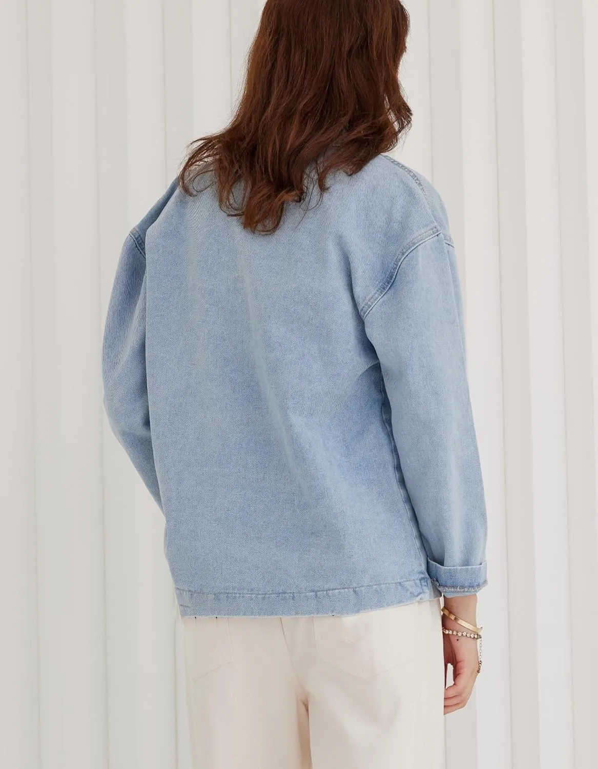 Kedera Women Button Down Jean Shirt Denim Jackets Fashion Oversized Western Work Jacket with Pockets