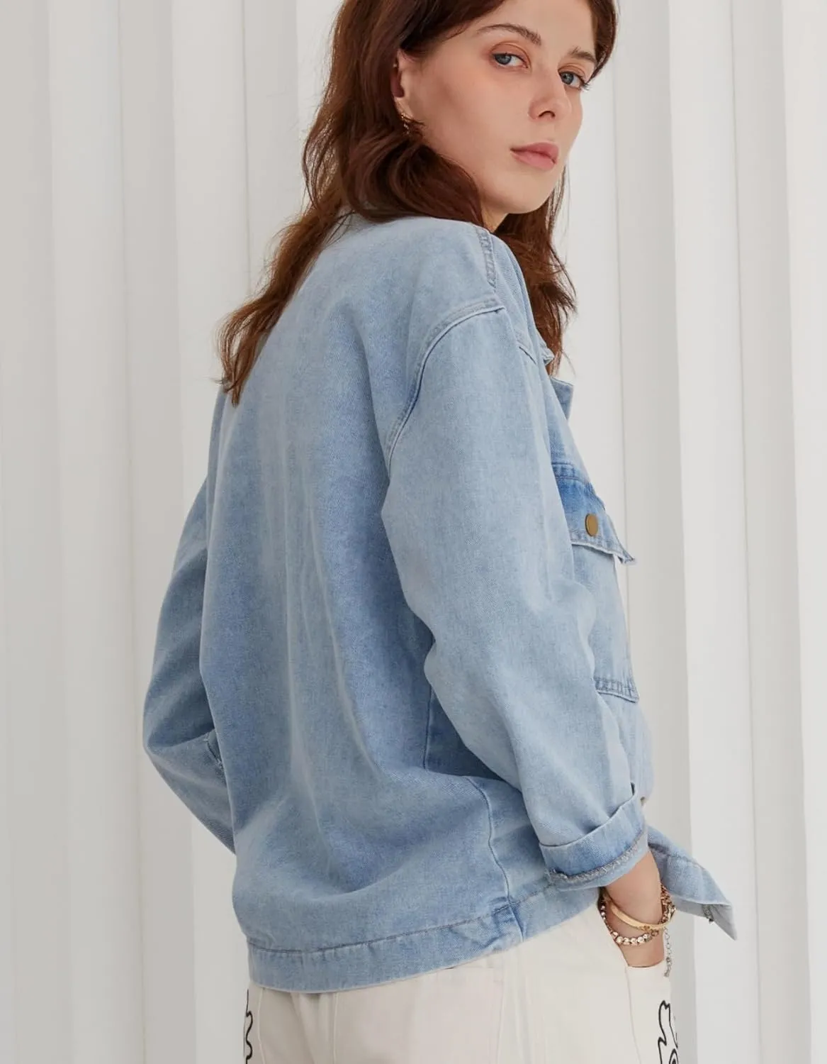 Kedera Women Button Down Jean Shirt Denim Jackets Fashion Oversized Western Work Jacket with Pockets