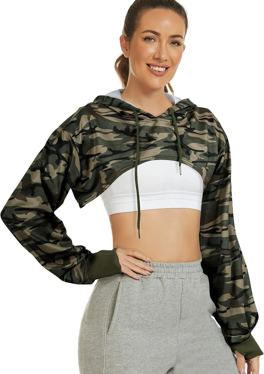 Kissonic Women's Long Sleeve Super Crop Top Hoodies Athletic Cropped Pullover Casual Sweatshirts
